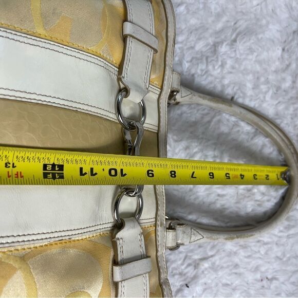 Coach Hampton Signature Canvas Satchel yellow & gold Beige leather trim & straps - Picture 8 of 16